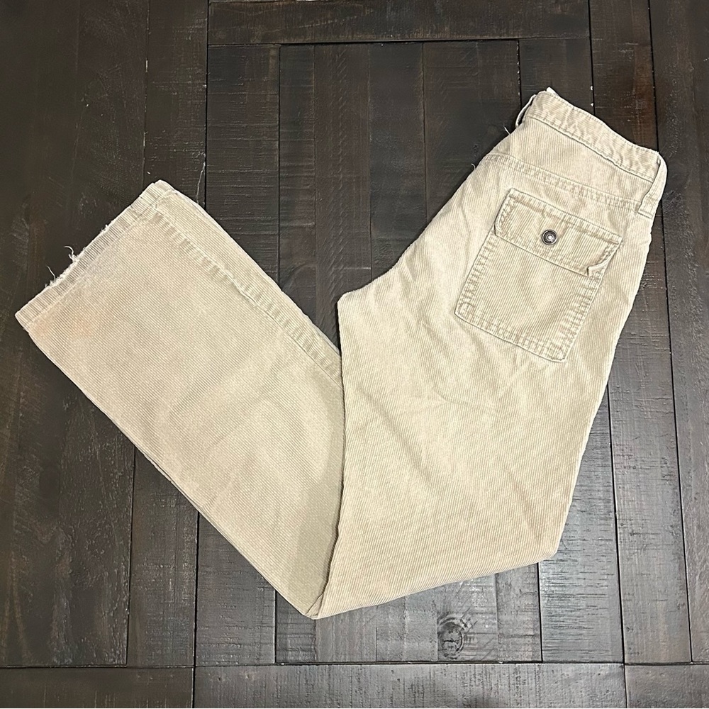 GAP Y2K Long and Lean Beige Corduroy Pants Low Rise Boot Cut Velvet Size 2